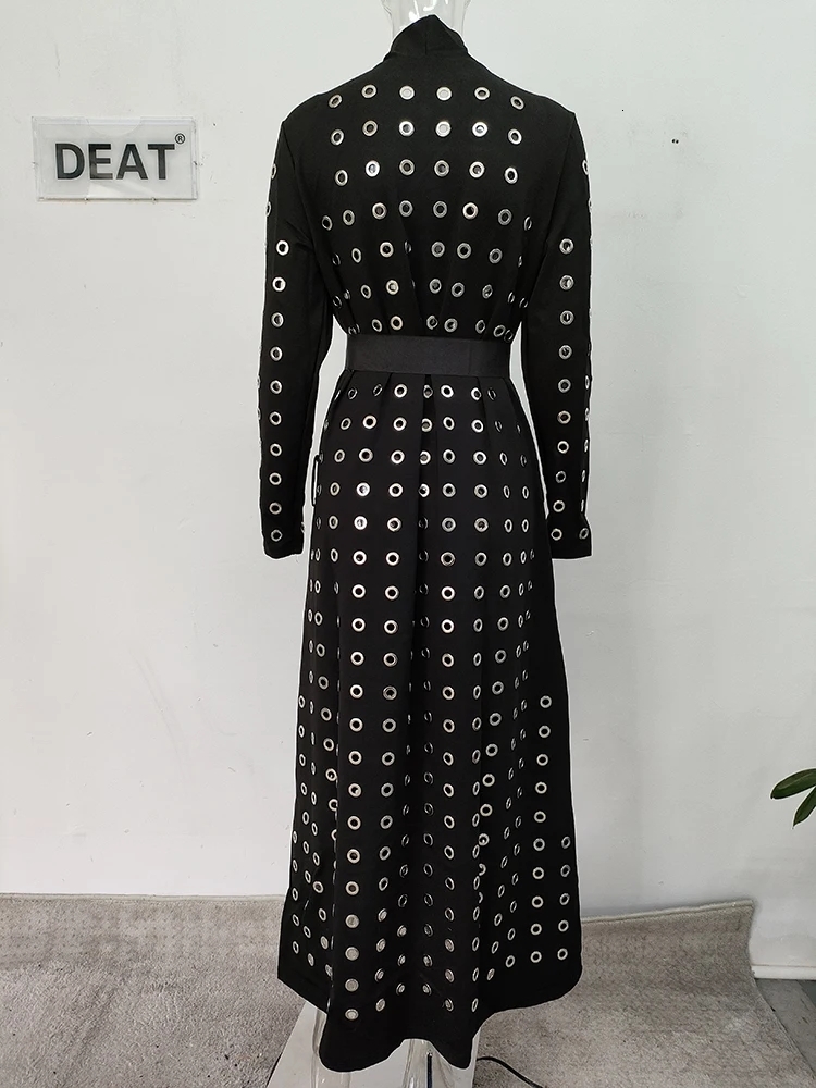 DEAT Mental Trench Coat V Neck Women Full Sleeve Belt Medium Long Versatile High Street Style Outwear Autumn New 2024 15Kb4353