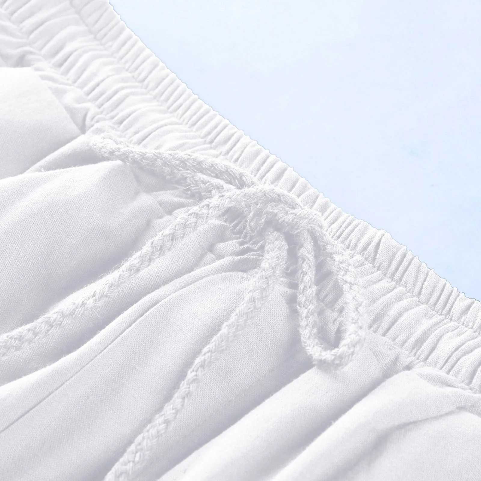 Cotton Linen Cargo ShortsSolid Color TrunksElastic Summer Lace Up WhiteMensShortsHoliday Vacation PantalonesCortos 2023X240921