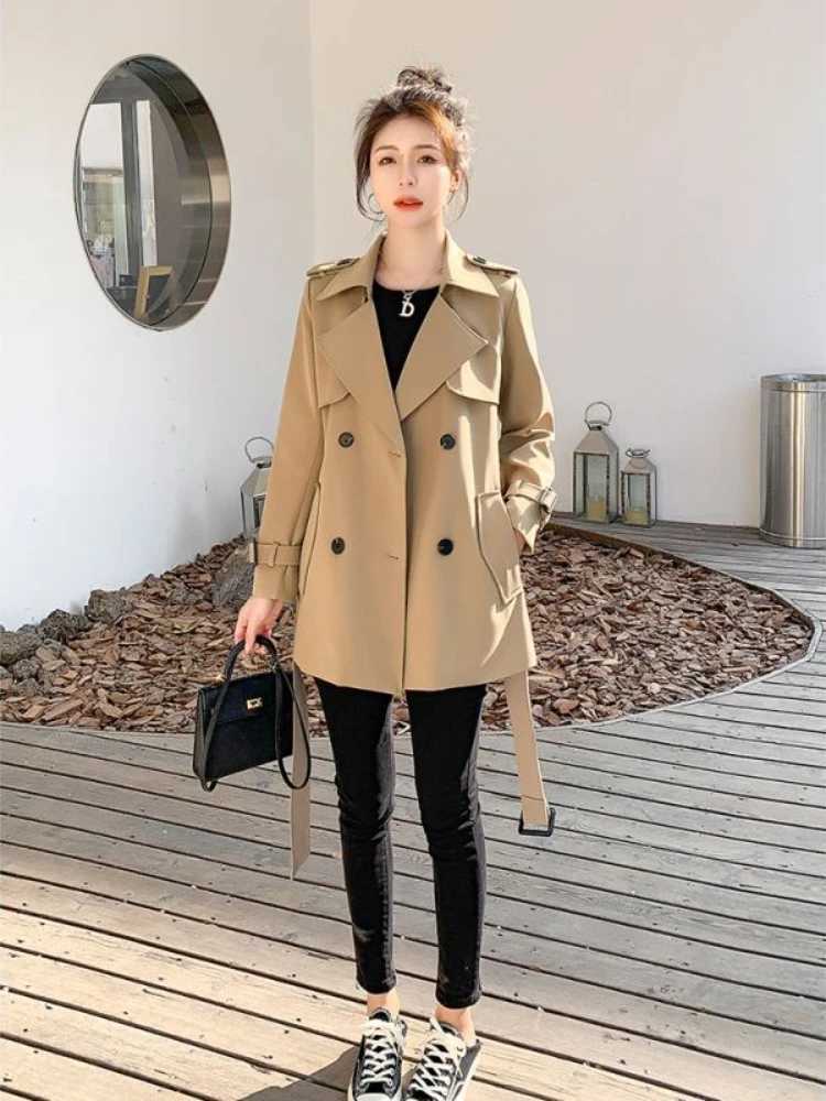 Khaki Tailored Collar Jackets Womens Korean Senior Solid Color Outdoor Slim Windbreaker Coats Female Spring Fashion ClothingX240921