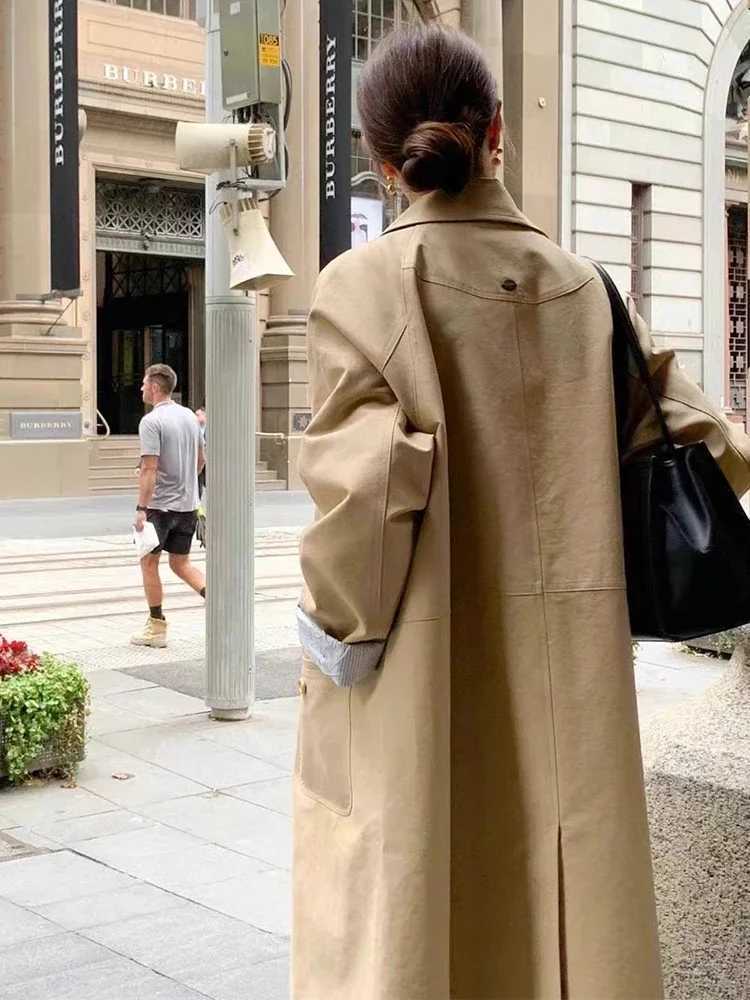 Gagarich Korean Chic Autumn Retro Simple Single Breasted Large Pocket Loose Casual Mid To Long Sleeved Trench Coat WomenX240921