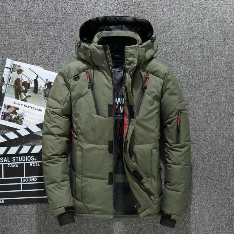 Mens Warm Hooded Windproof Winter Down Jacket Mens Down Jacket Snow High Quality White Duck Thick Park W240920