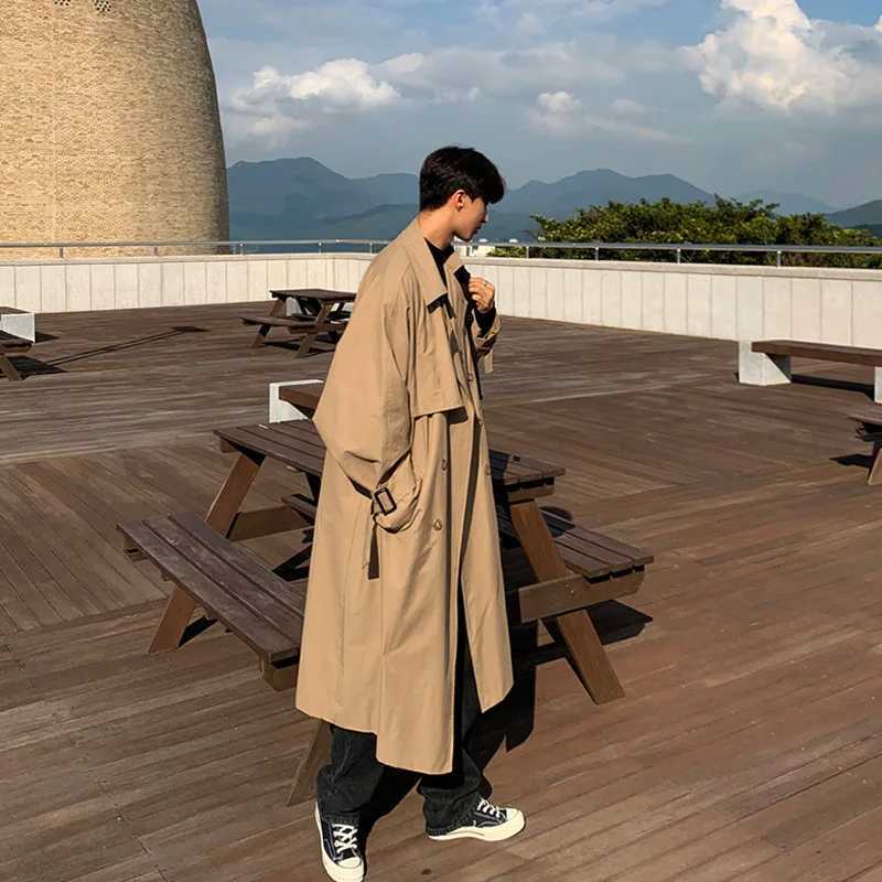 Spring Mid length Windbreaker Korean Version Handsome Over Knee Military Green Coat British Casual Loose Large Fashion CoatX240921