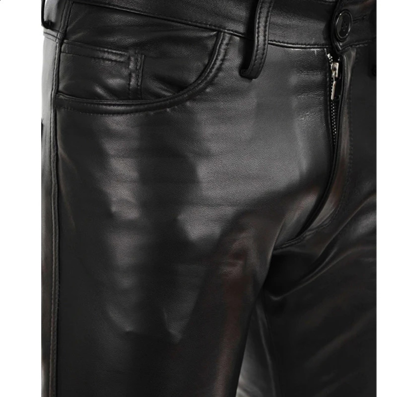 Punk casual Pu leather pants solid color mens clothing tight elastic low waist Trouser locomoti 240920