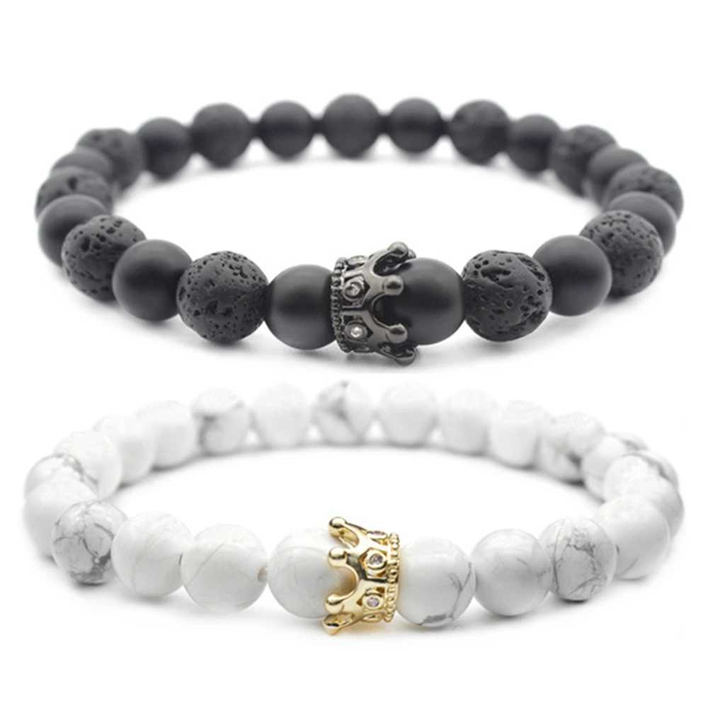 Classic Black Volcano Stone Bracelet with Textured Punk Charm Bracelet Unisex Style Mens and Womens Suitable BraceletsX240921
