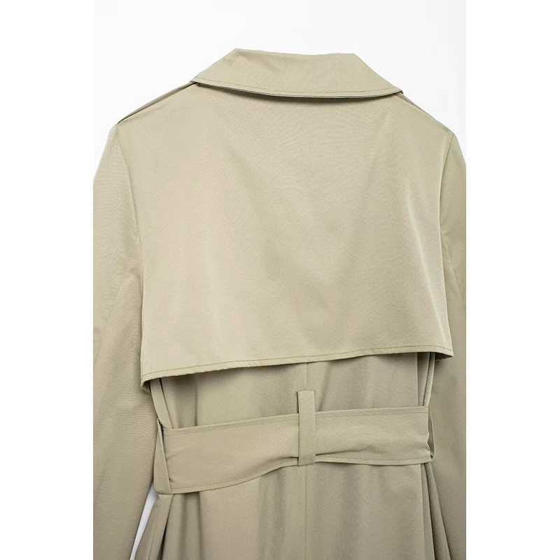 TRAF With Belt Midi Trench for Woman Autumn Winter 2024 New Long Trench Coats Womens Jacket Female Vintage OuterwearX240921