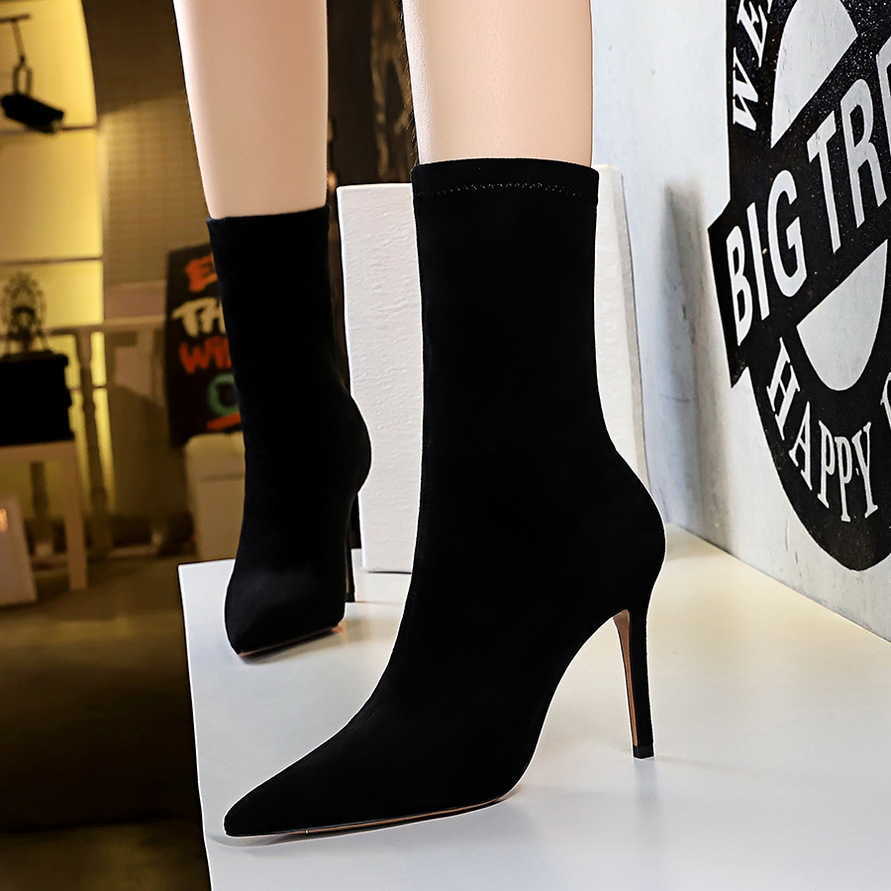 CMM Fashion Simple Pedicure Womens Boots Thin Heel High Heel Suede Pointed Sexy Nightclub Slim Boots
