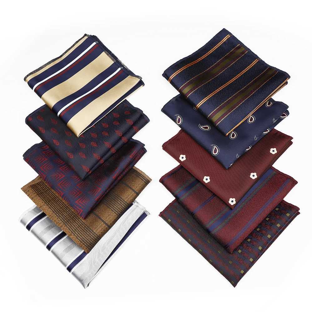 Mens polyester 24cm pocket square striped floral red blue brown classic business handle wedding party accessories W240921