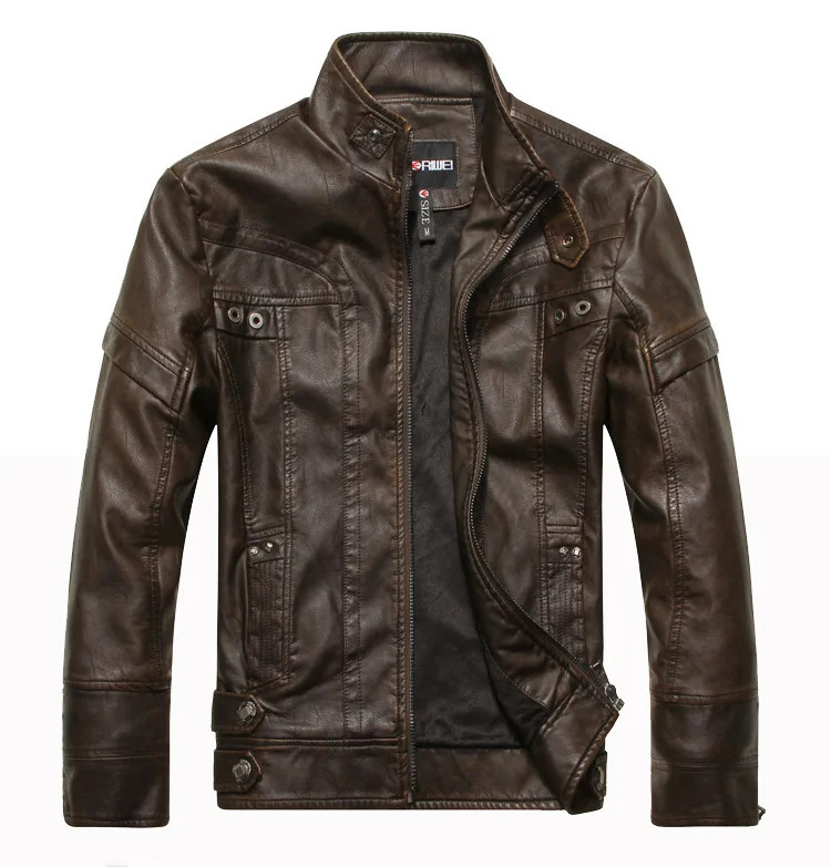 PU Standing Collar Short Bicycle Leather Paired With High-Quality Fashionable Casual Men's Motorcycle Jacket