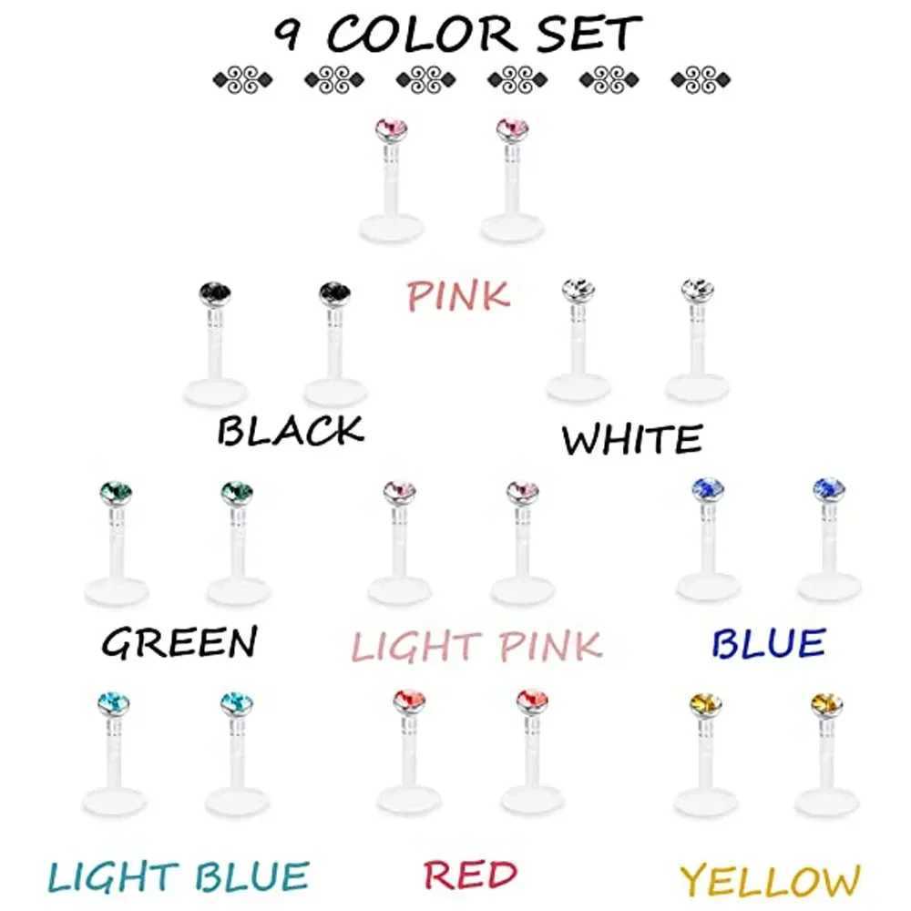 20pcs Tragus Retainer Clear Lip Studs Flexible Acrylic 2mm CZ Gem Labret Monroe Lip Ring/Helix/Cartilage Earring Stud Y240921