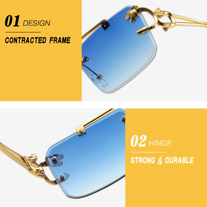 Square Rimless Sunglasses Men Rectangle Fashion Popular Men Shades Small Sun Glasses For Female Male Summer Traveling Purple S136 IVISTA