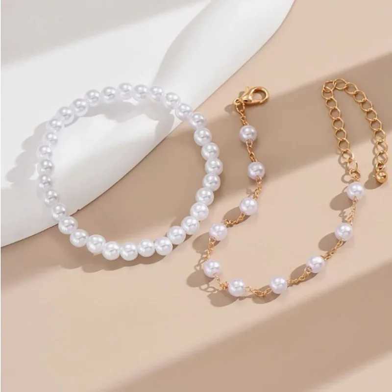 Kpop Style Sweet Beaded Bracelet For Women Elegant Simple Imitation-pearl Chain Wristband Accessories Party Wedding Gift JewelryX240921
