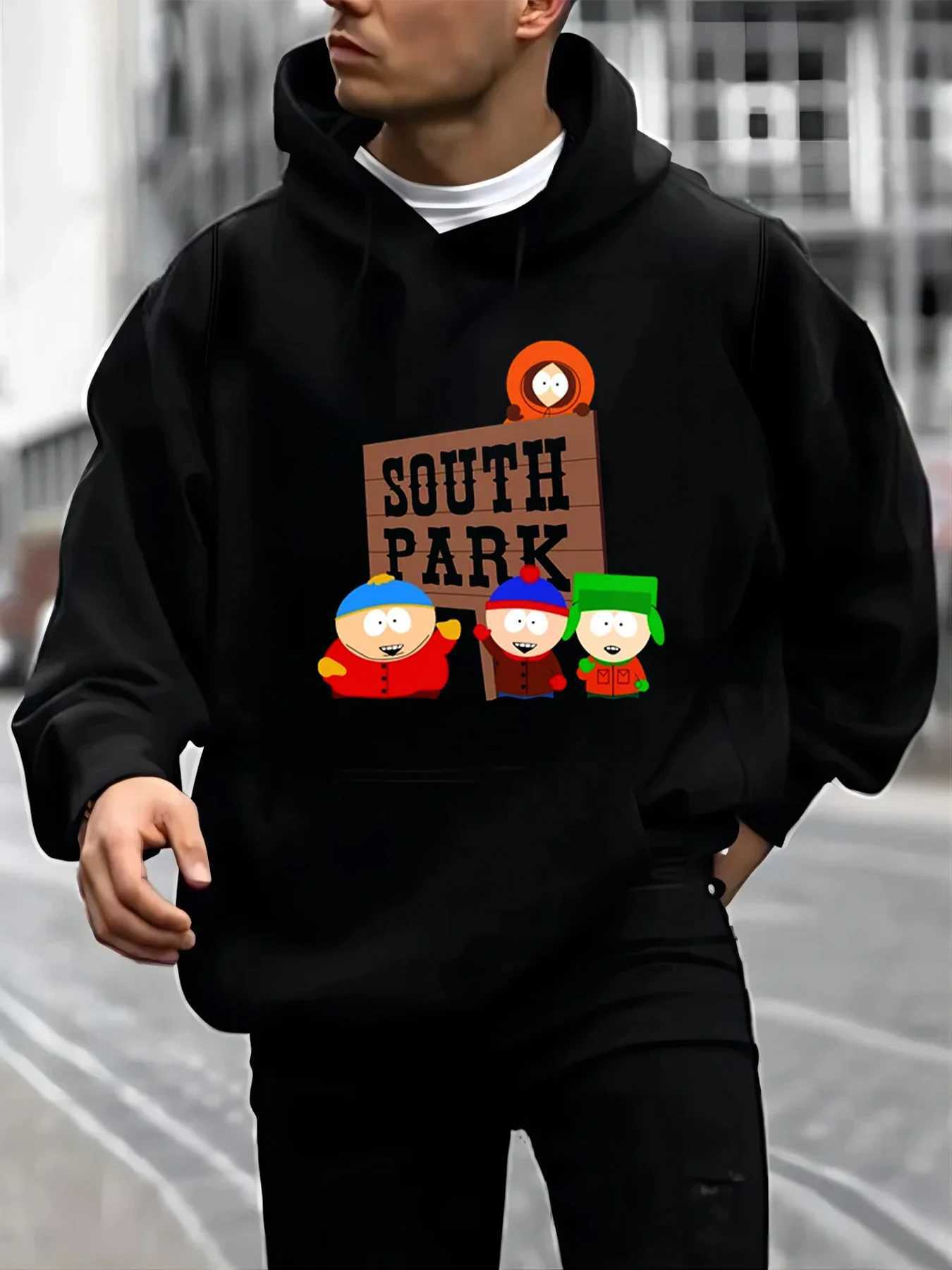 Design Harajuku graphic hoodie South Park print mens Pullover hoodie fashion black and white pop Sudadera Con Capucha Hombre W240921