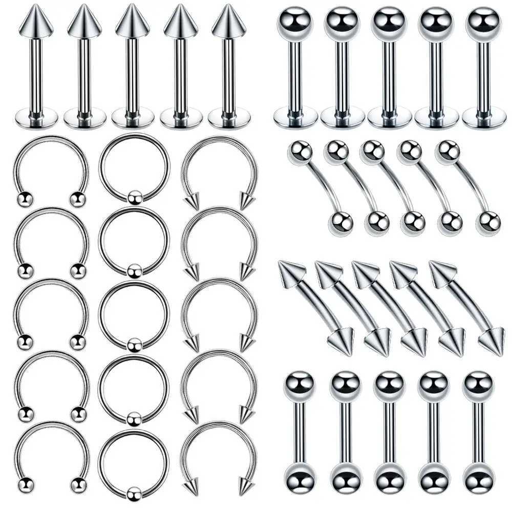Body Piercing Jewelry 14G Stainless Steel Nose Ear Belly Lip Tongue Ring Captive Bead Eyebrow Bar Piercing Lot Jewelry for Sexy Y240921