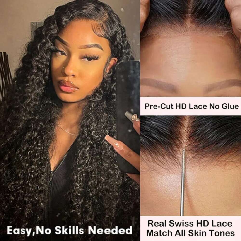 13x4 Kinky Frontal Human Hair For Women Pre Plucked Water Wave 4x4 Transparent Lace Closure Curly Wigs