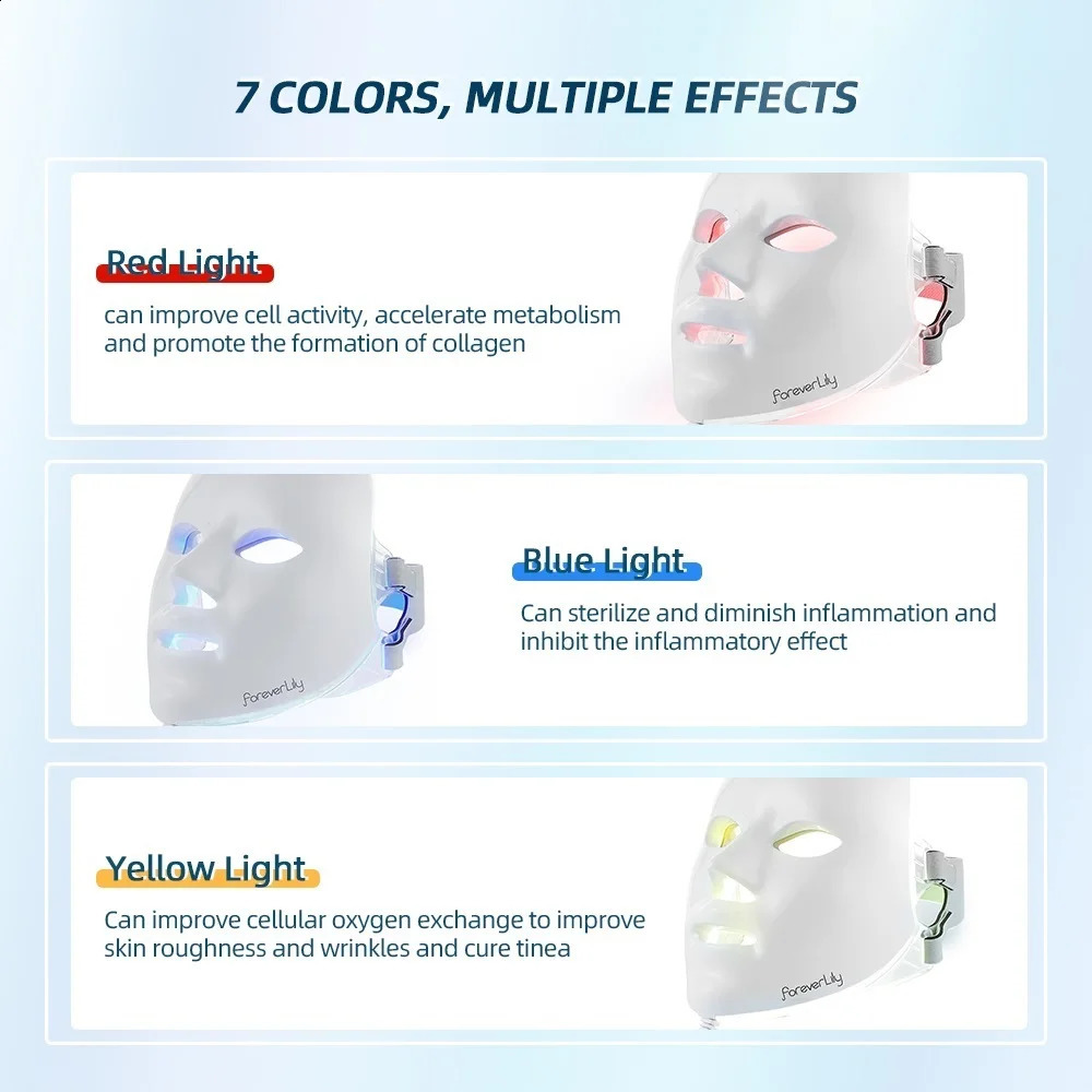 Foreverlily Gift Box 7 Colors LED Mask Pon Therapy Brightening Face Skin Rejuvenation Acne Care Tools AntiWrinkle 240911