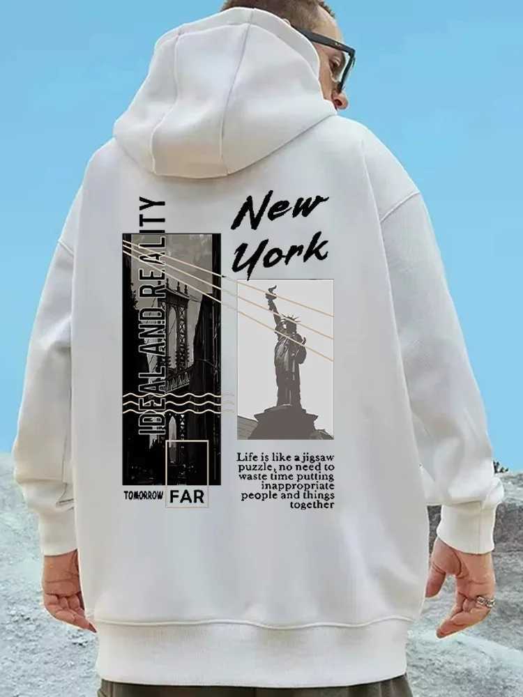 Harajuku Mens Graphic Hoodie New York Landscape Printed Design Pullover Hoodie Fashion Sudaderas Para Hombre Popular Sweatshirt W240921