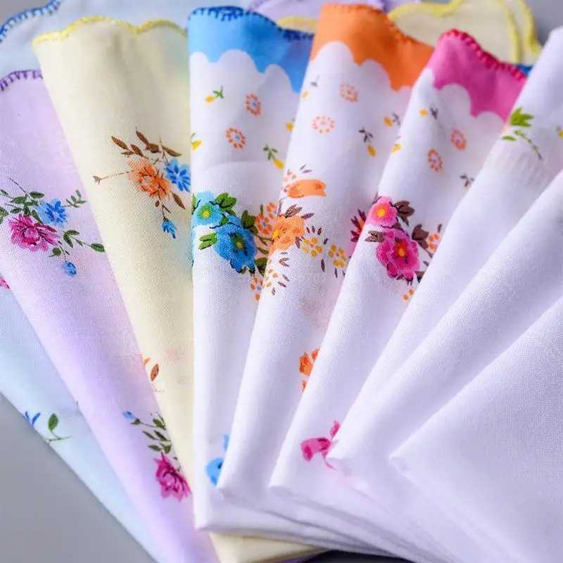 3pcs/set Women Wavy Edge Cotton Handkerchiefs Flower Embroidered with Lace Hankies Ladies Handkerchief for Afternoon TeaX240921