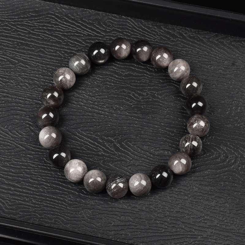 Natural Silver Color Obsidian Bracelet Men Women Original Natural Stone Beads Black Crystal Gems Sheen Energy Protection JewelryX240921