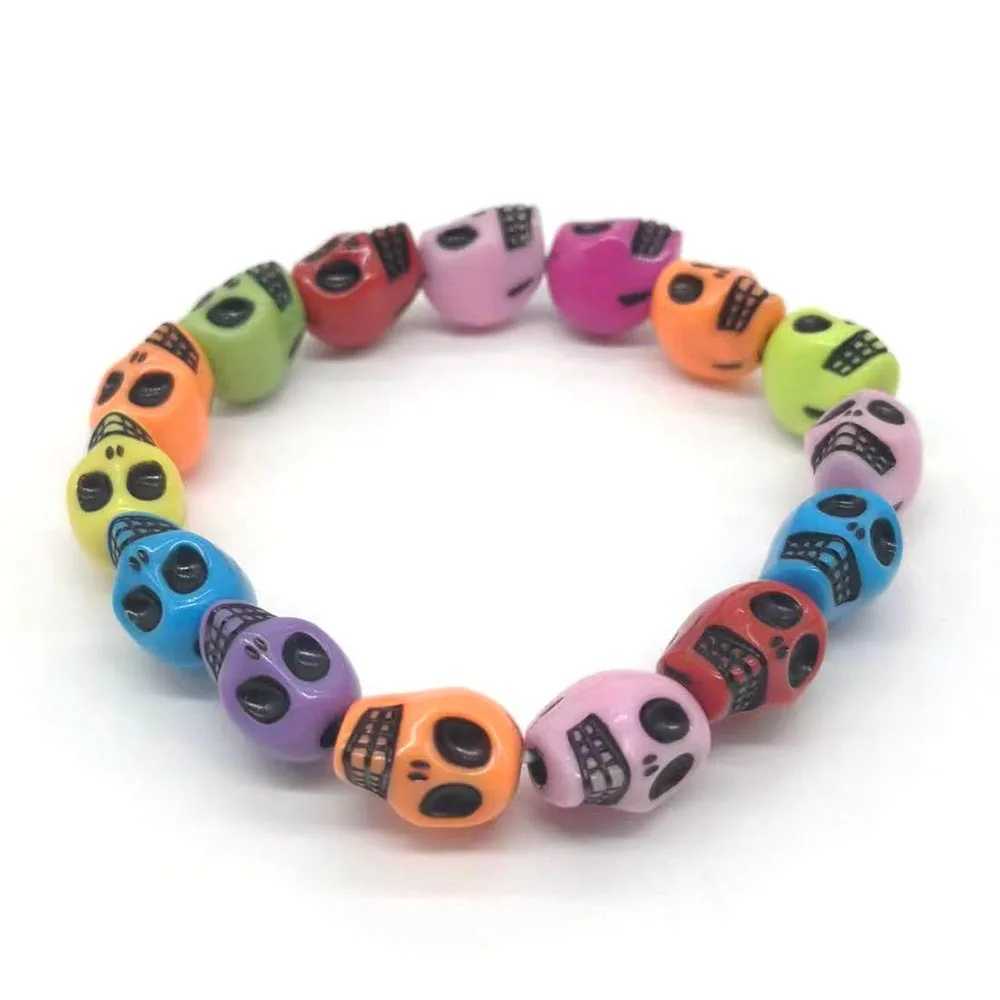 Retro Multi Color Personalized Skull Head Acrylic Beaded Bracelet for Halloween GiftX240921
