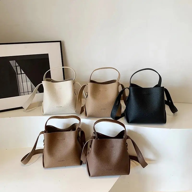 Small PU Leather Bucket Crossbody Bags Women Autumn Winter Simple Solid Shoulder Bags Travel Handbags And Purses Lady 240918