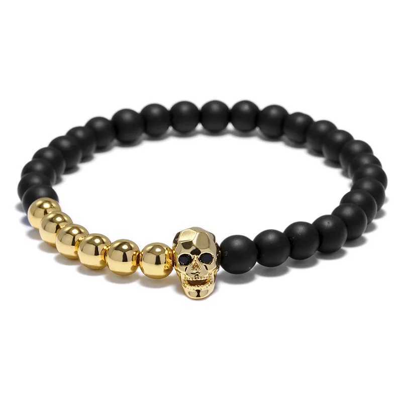 Neutral natural stone handmade metal bead wrapped crystal bracelet skull pendant retro fashion men's and women's bracelet jewelry