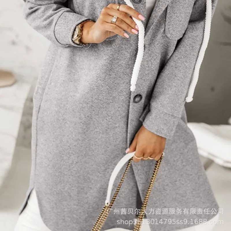 Women Loose Cardigan Split Hooded Large Coat 2023 Autumn and Winter Trench Coat Women Long Sleeve Single Breasted Pocket TrenchX240921