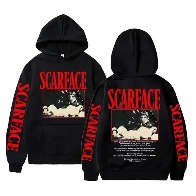 Men's Hoodies Sweatshirts Scar face Tony Montana graphic hoodie mens casual retro hip-hop punk hoodie mens fashionable rock oversized sweatshirt 