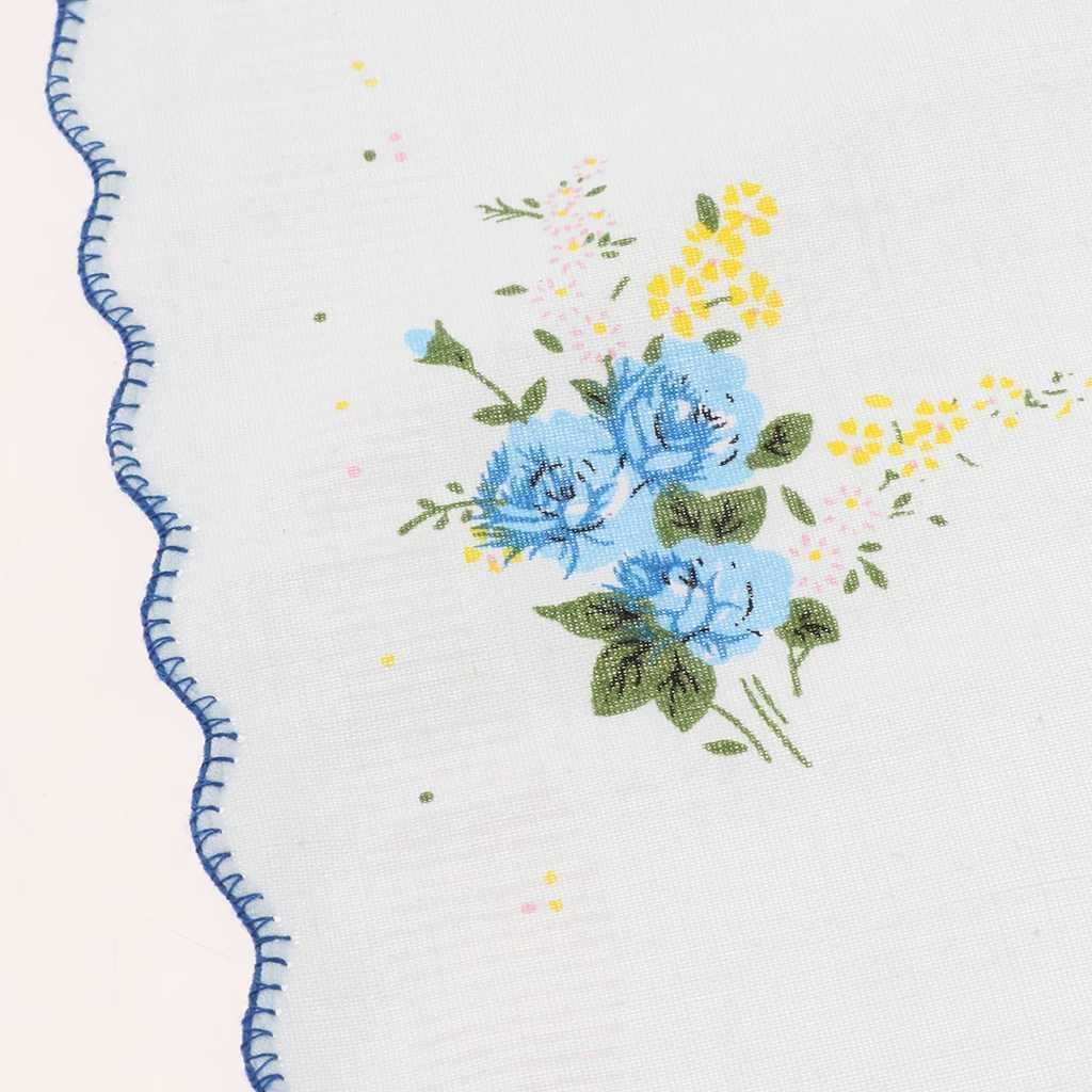 10x Women Cotton Printed Handkerchief Hanky Kerchiefs Pocket Square Blossom Design with Wavy Edge Women HandkerchiefsX240921