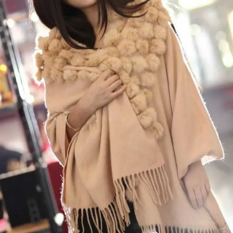 Luxury cashmere scarf wool shawl rabbit hair artificial mink fur leather ball triangle 120 pieces 3D ball gift Pashmina packaging scarf bridal shawl W