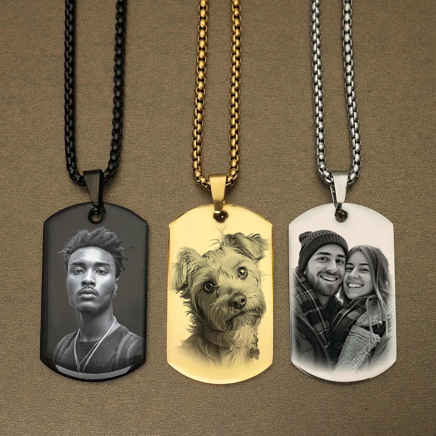 Personalized customized photo and message necklace pendant keychain dog tag custom carved necklace with photo Christmas gift W240918