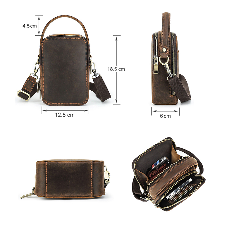 Contact's Men's Designer Genuine Leather Men Small Shoulder Bag Vintage Crossbody Messenger Male Purse Phone Bags Handbag