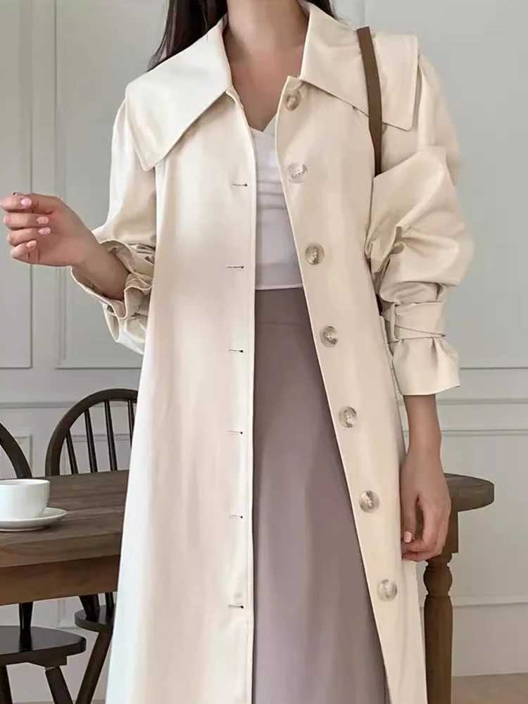 Gagarich Korean Chic Autumn Winter Retro Temperament Big Lapel Single Breasted Loose Medium Long Sleeved Woman Trench CoatX240921