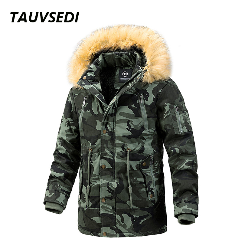 Winter Camouflage Men Windproof Warm Long Jacket Coat Mens Fashion Fur Collar Thicken Outwear Casual Brand Parkas