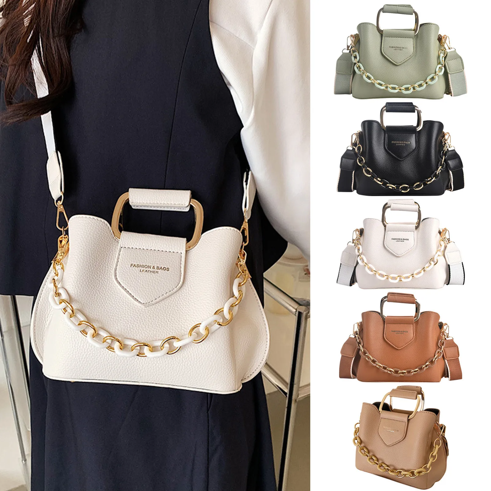 Solid Acrylic Chain Pu Vertical Pillow Bag TLXT Trend Personalized One Shoulder Crossbody Bag Women's Bag