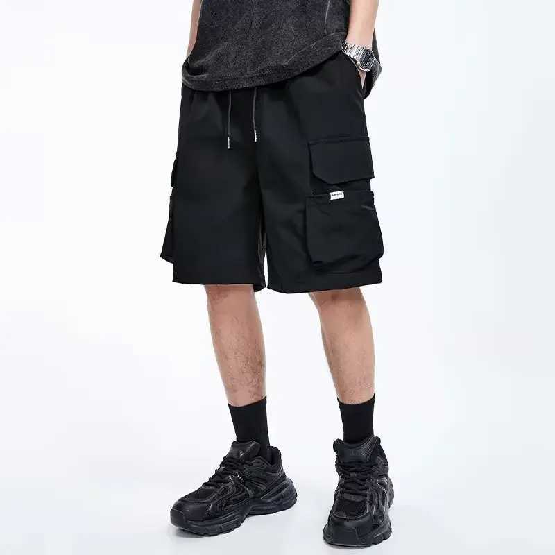 American Style Mens Cargo Pants Summer Dull Black Multi-pocket Loose-fit Straight-leg Casual Shorts Sporty StyleX240921