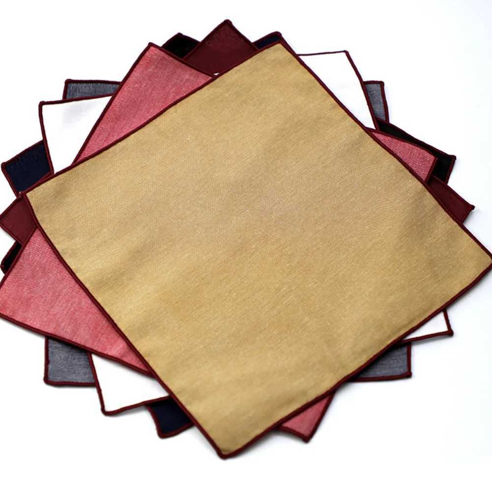 Solid Striped Brown Pocket Square 23CM Cotton Mens Suit Handkerchief Groom Host Hanky Wedding Party Chest Tie Suit AccessoriesX240921
