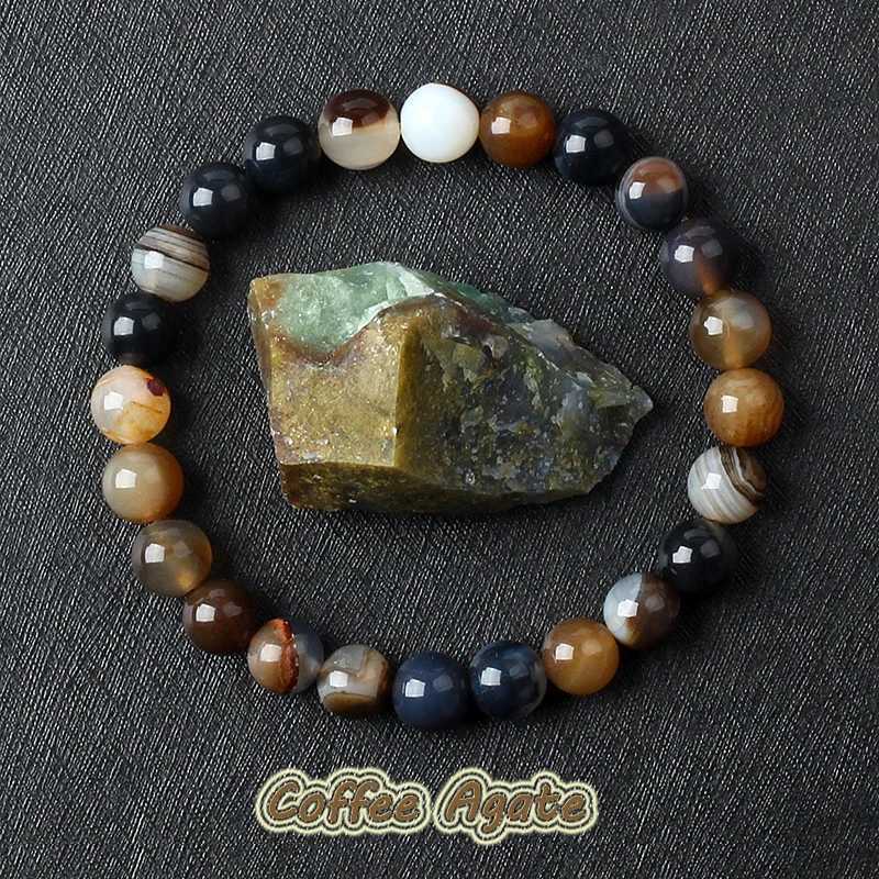 Nature Coffee Agates Stripes Onyx Bracelets Men Coffee Onyx Stripe Agates Stone Loose Beads Strand Bracelets for Women JewelryX240921