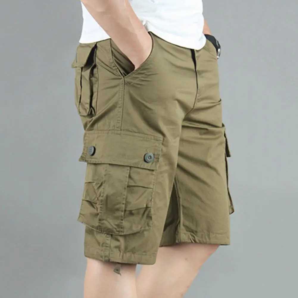 Summer Cargo Shorts Men Multi-Pocket Cotton Casual Shorts Classic Outdoor Solid Color Knee Length Pants Straight Jogger TrousersX240921