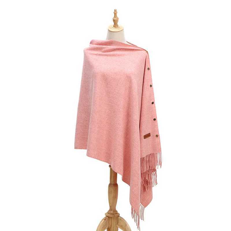 Spring and Autumn Womens Imitation Cashmere Womens Shawl Warm Solid Color Tassel Shawl Dual purpose Raincoat Shawl Pink W240921