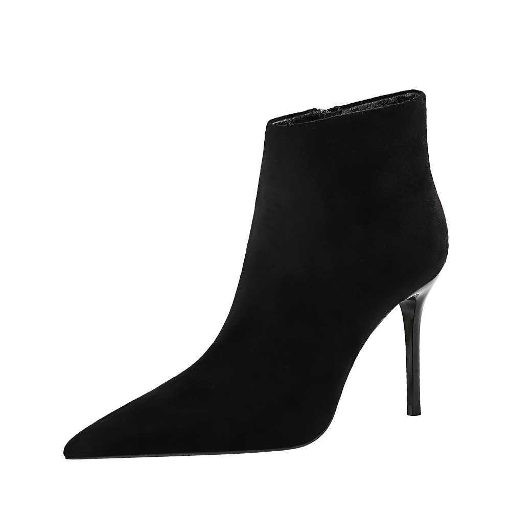 CMM Fashion Simple Thin Heel High Heel Suede Pointed Sexy Nightclub Thin Short Boots Winter and Bare Boots