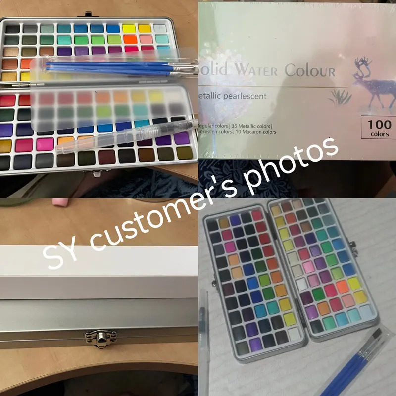 Profession 100 Color Solid Pigment Watercolor Manicure Nail Draw DIY Painting Kit Watercolor Paint Decor Nail Pigment With Brush 240911