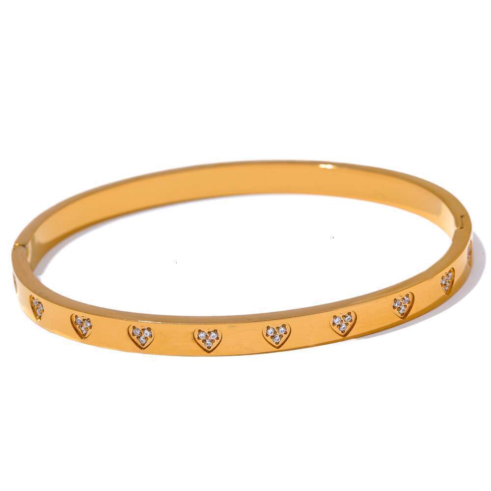 Delicate Bling Cubic Zirconia Heart Fashion Bracelet Bangle for Women Stainless Steel Attractive Jewelry Accessories