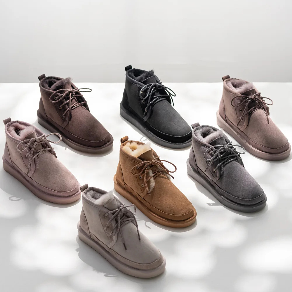 2024 Genuine Leather Woman Snow 100% Natural Fur Women Warm Wool Ladies Winter Ankle Boots