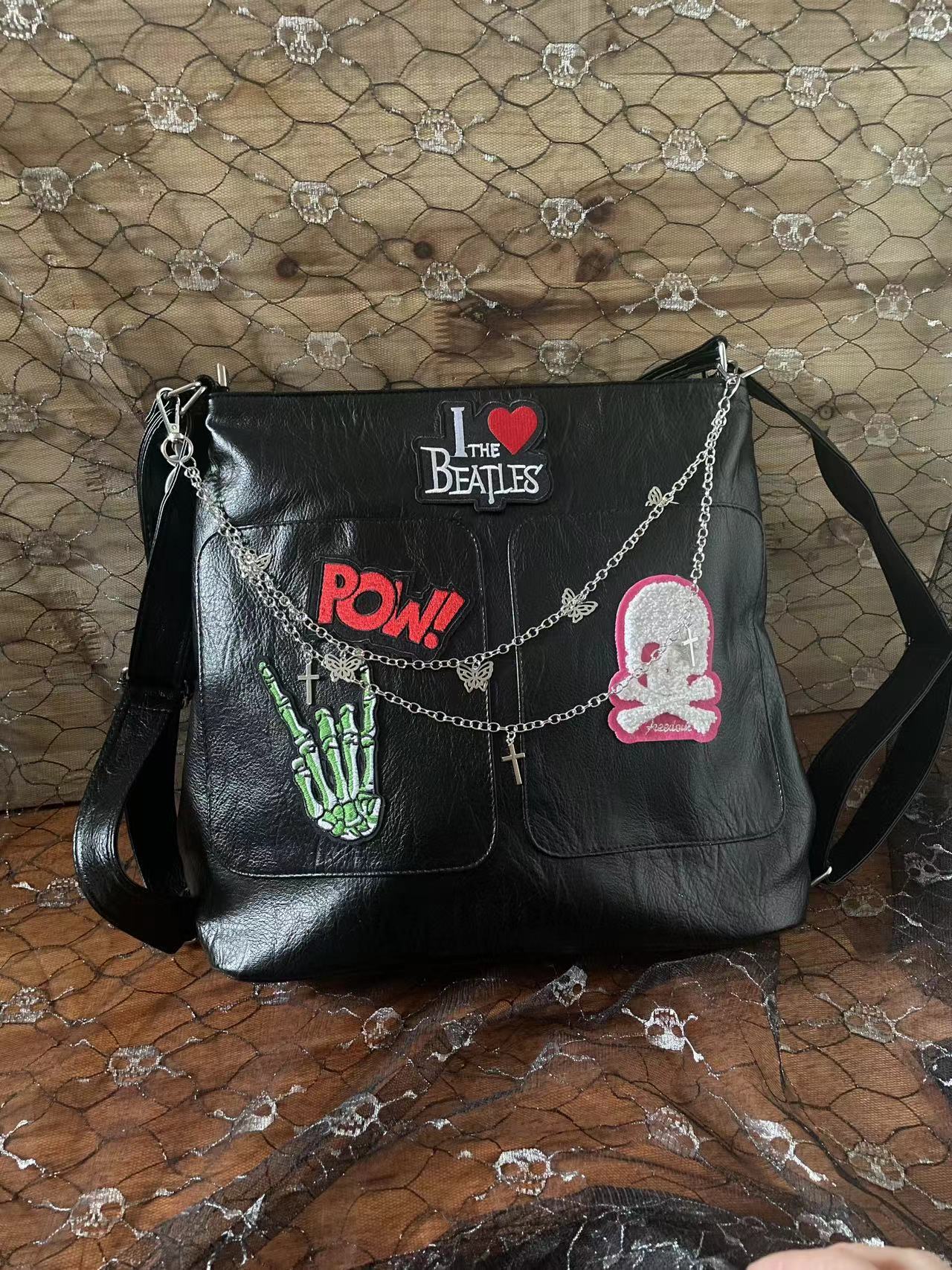 Cute Chain Message Gothic Rock Y2k Shoulder Bag Leather Cossbody Bag For Women