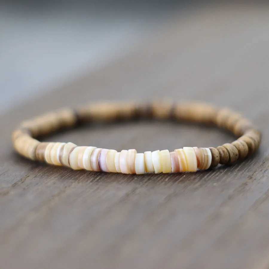 Handmade Coconut Bead Bracelet For Men Natural Meditation Jewelry Accessories Grade A Shell Braclet Beach Surfing Cycling JoiasX240921
