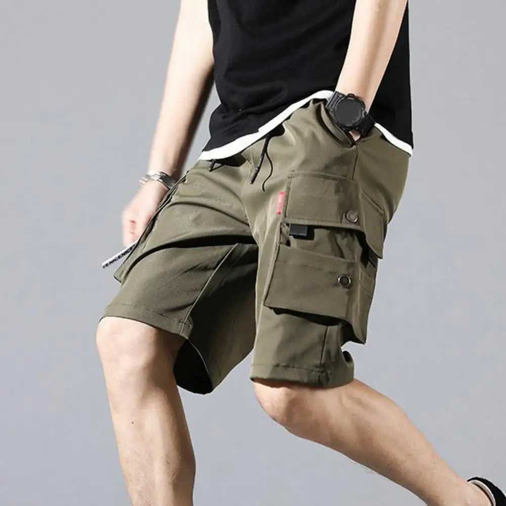 Drawstring Cargo Shorts Men Quick Dry Multi pocket Loose Casual Baggy Shorts Hip Hop Wide Leg Sport Shorts StreetwearX240921