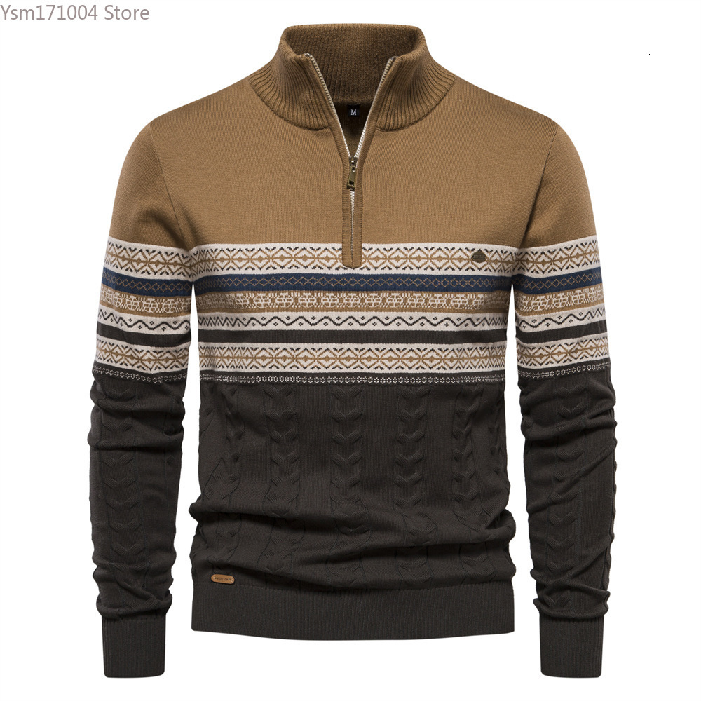 2023 Autumn Winter Men's High-Quality Half High Collar Color Matching Sweater Male Business Casual Knitwear Pullovers