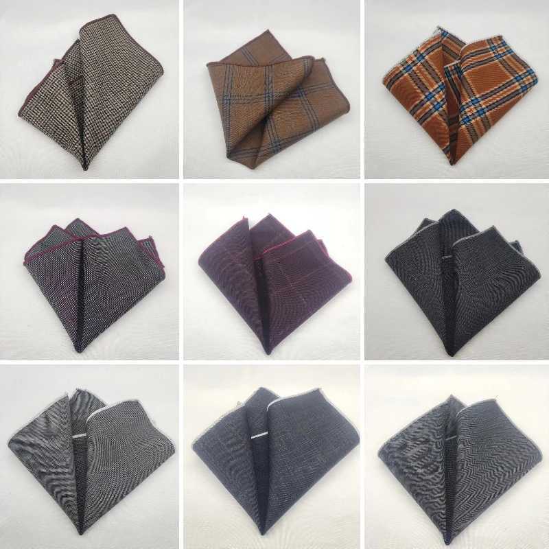 23cm Luxury Grey Wool Pocket Square For Men Vintage Plaid Striped Handkerchief Soft Skinny Hanky Banquet Cravat Suit AccessoriesX240921