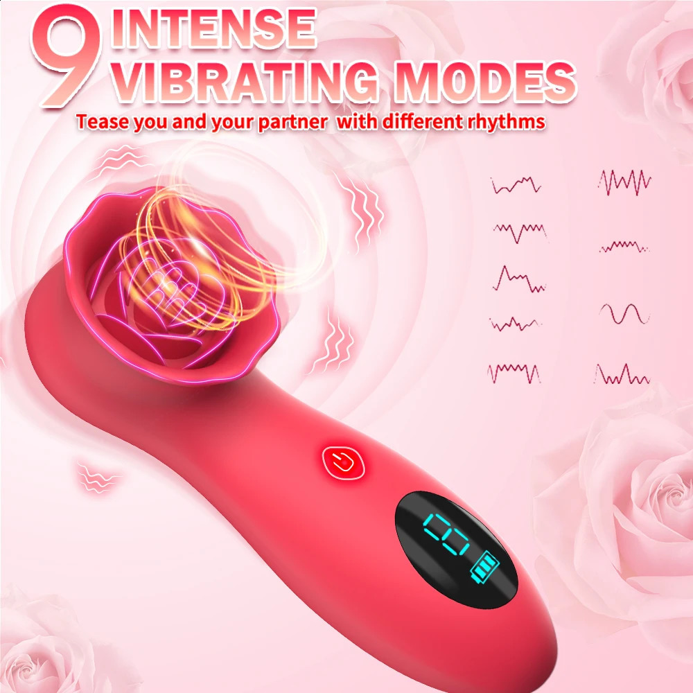 Rose G-Spot Vibrator Female Nipple Massager Glans Clitoris Stimulator Battery Display Vibrating Maturbator Sex Toys for Adult 240914