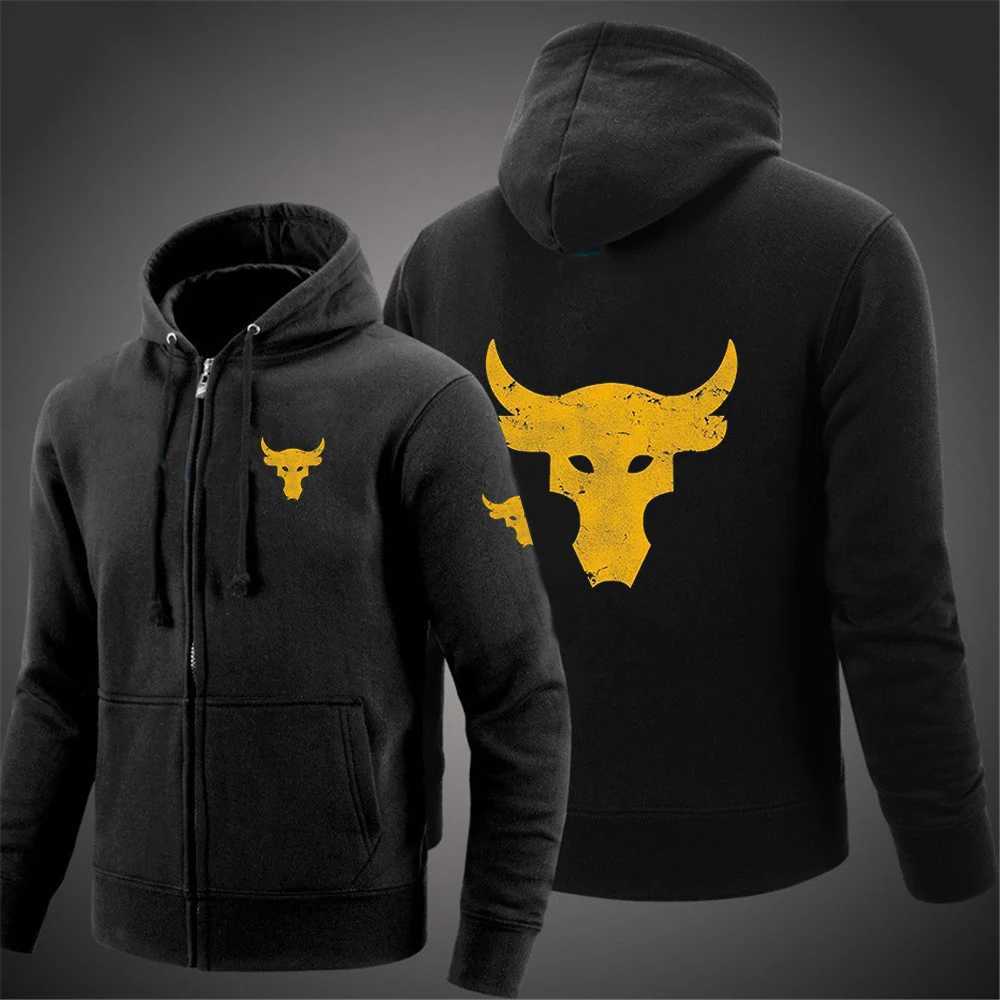 Men's Hoodies Sweatshirts Dwayne Johnson Brahma Bull Tattoo Printing SprAutumn Mens Zipper Hoodie Street Clothing Classic Casual Solid Color Zipp